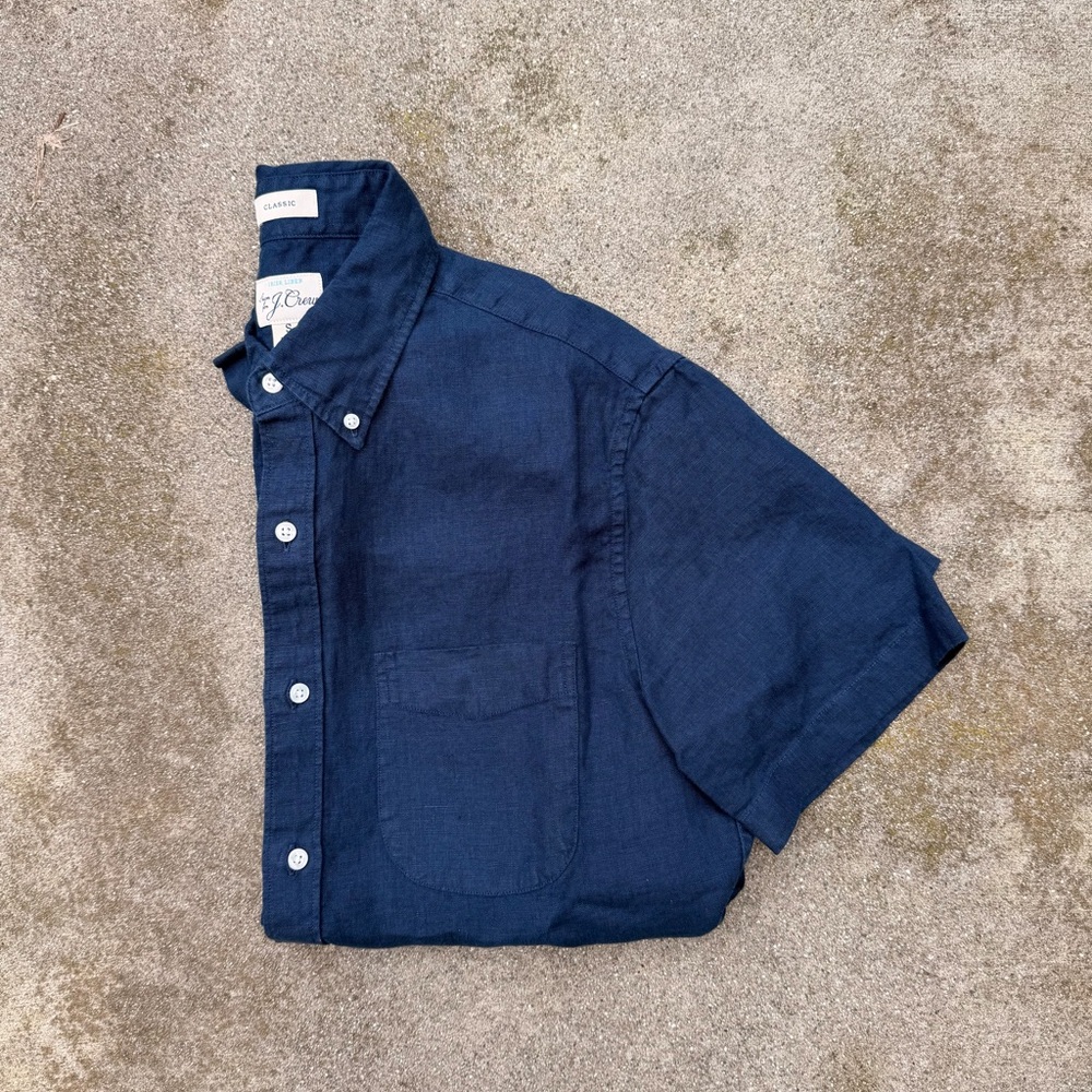 J. Crew Short-sleeve Baird McNutt Irish linen shirt- ink (blue)